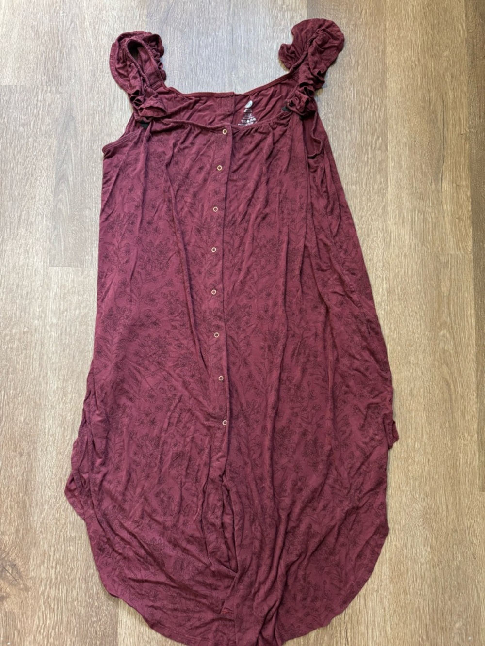 Kindred Bravely Labor Delivery Gown M-L Burgundy Floral Ruffle Sleeve